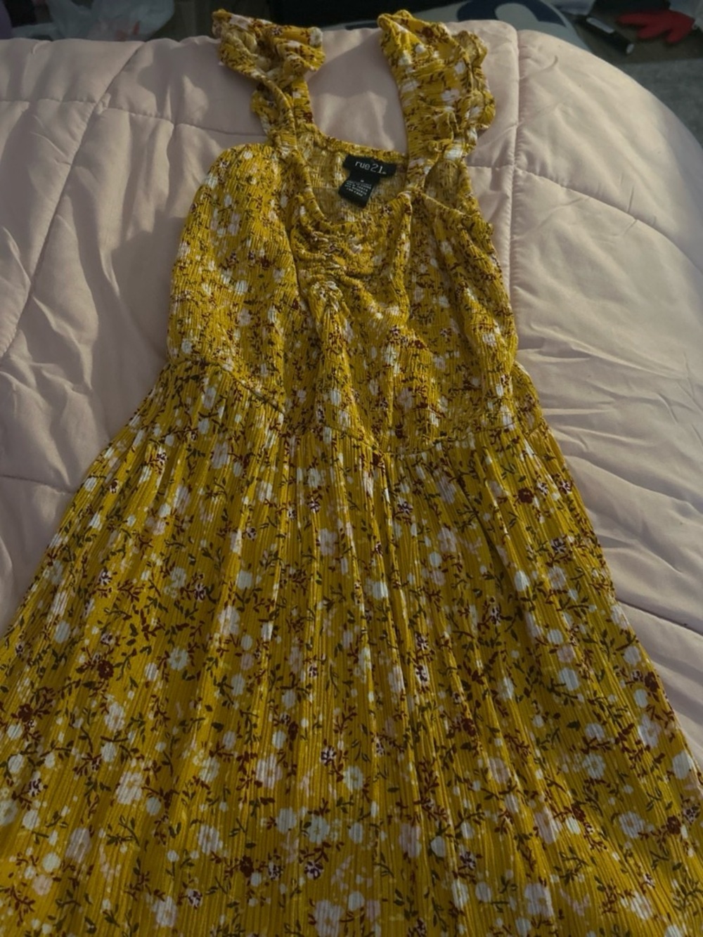 Rue21 Mustard Yellow Floral Maxi Dress with Ruffle Straps